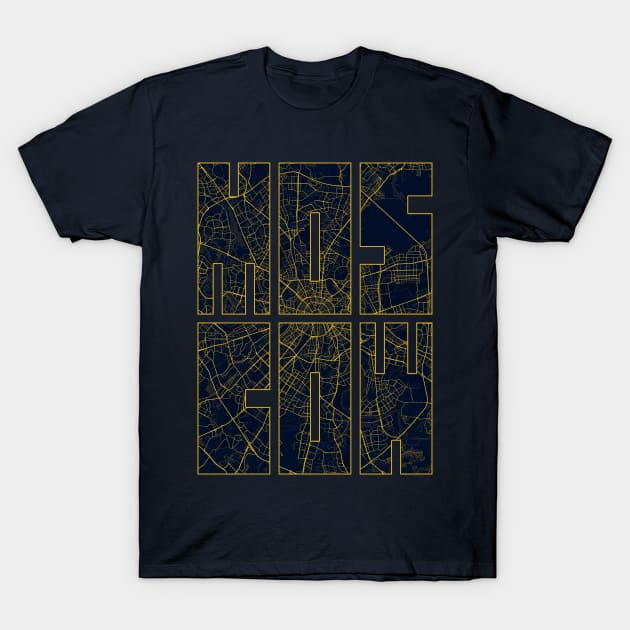 Moscow, Russia City Map Typography - Gold Art Deco T-Shirt by deMAP Studio